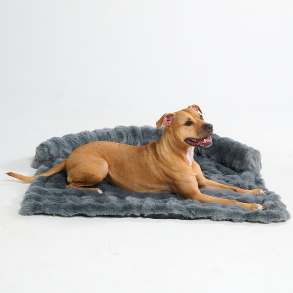 Calming Fluffy Couch Cover Dog Bed - Grey