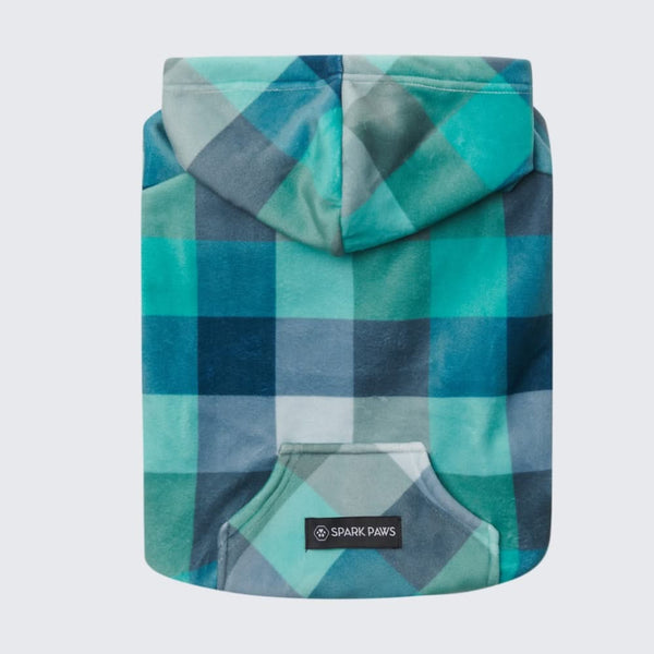 Velvet Dog Hoodie - Turquoise Checkered