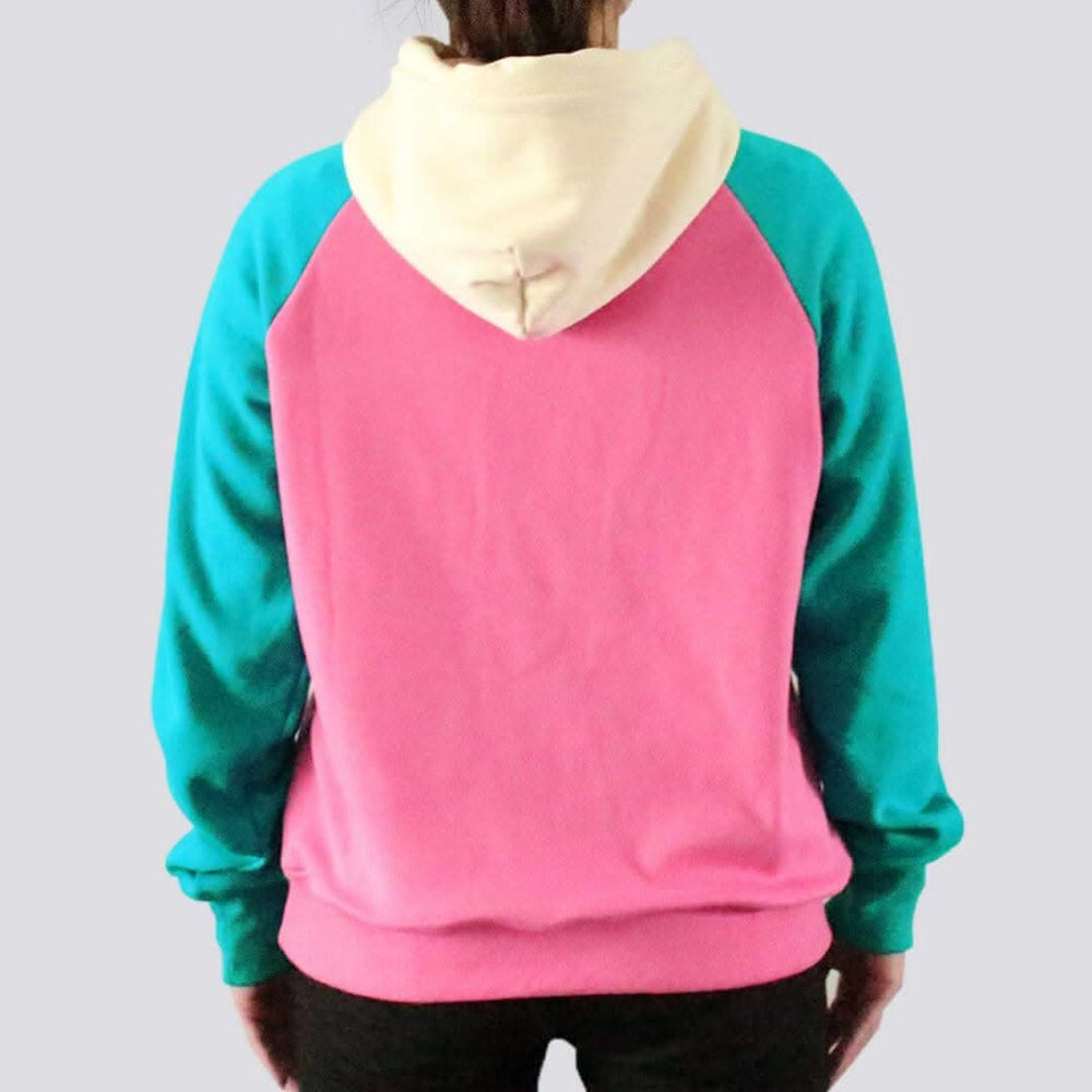 Color block Pullover Hoodie Sweatshirt for Owner and Dog Pink Turquoise Cream Unisex Long Sleeves Casual With Pocket SPARK PAWS